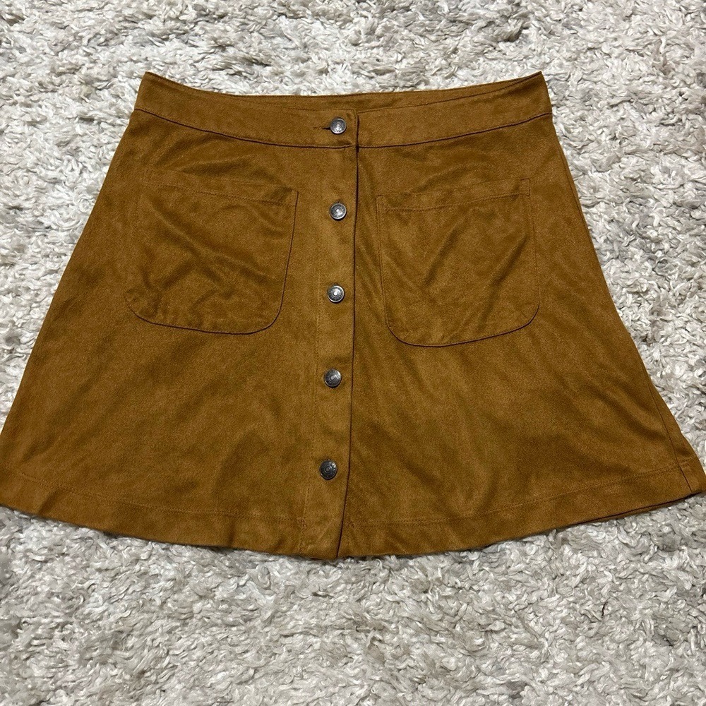 Suede brown  Women's mini skirt Medium Button Down‎ A Line Pockets Stretch NWOT